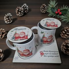 Χριστουγεννιάτικo σετ κούπα δισκάκι σουβέρ για παππού και γιαγιά και αφιέρωση